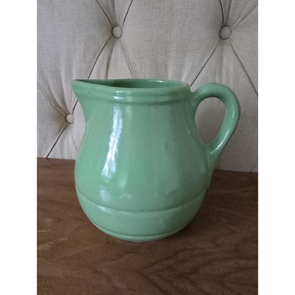 Vintage Sage Green Ceramic Pitcher Vase 7.5" Farmhouse Cottage Decor